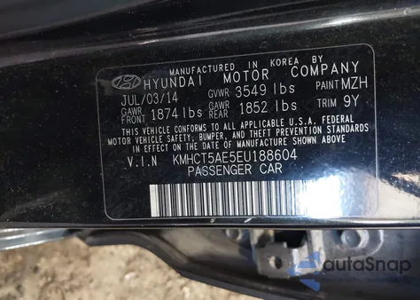 2014 Hyundai Accent Gs из США, поврежденный, VIN KMHCT5AE5EU188604